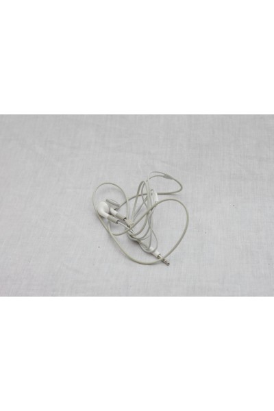 A used pair of Apple earbuds